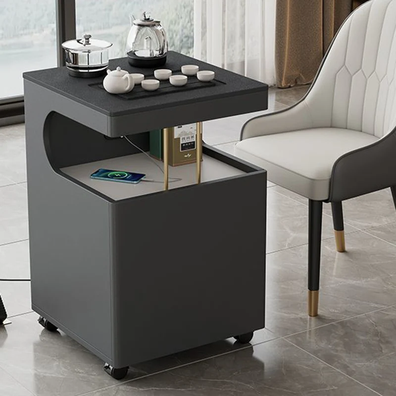 Modern Minimalist Plywood Basalt Turquoise Square Movable End Table 2-Tier For Living Room