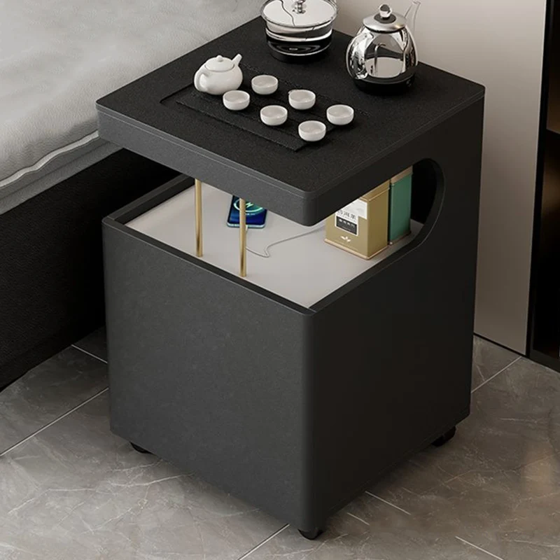 Modern Minimalist Plywood Basalt Turquoise Square Movable End Table 2-Tier For Living Room