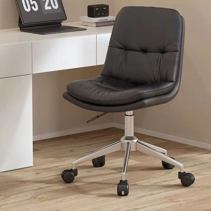 Modern Minimalist Faux Nappa Leather Sponge Steel Base Square Desk Chair Adjustable Backrest Armless Swivel For Home Office