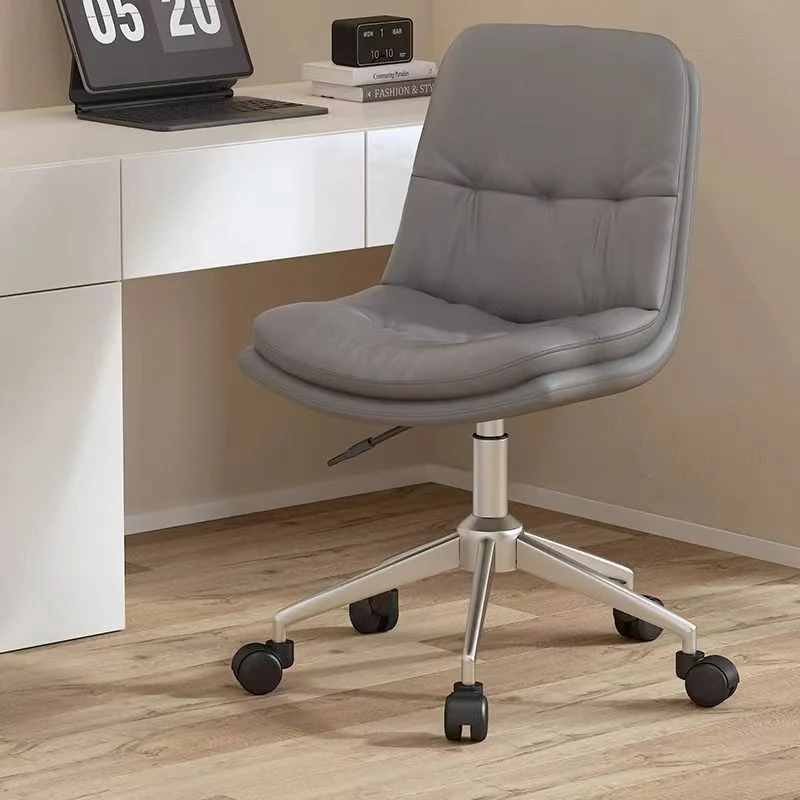 Modern Minimalist Faux Nappa Leather Sponge Steel Base Square Desk Chair Adjustable Backrest Armless Swivel For Home Office