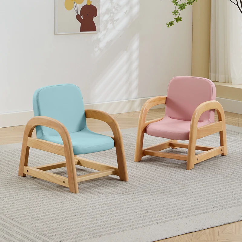 Contemporary Scandinavian Kids Beech Wood PU Leather Sponge Curved Accent Chair Height Adjustable Backrest Armrests For Living Room