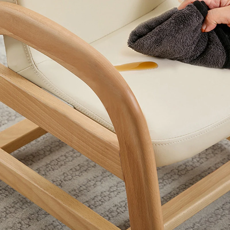 Contemporary Scandinavian Kids Beech Wood PU Leather Sponge Curved Accent Chair Height Adjustable Backrest Armrests For Living Room
