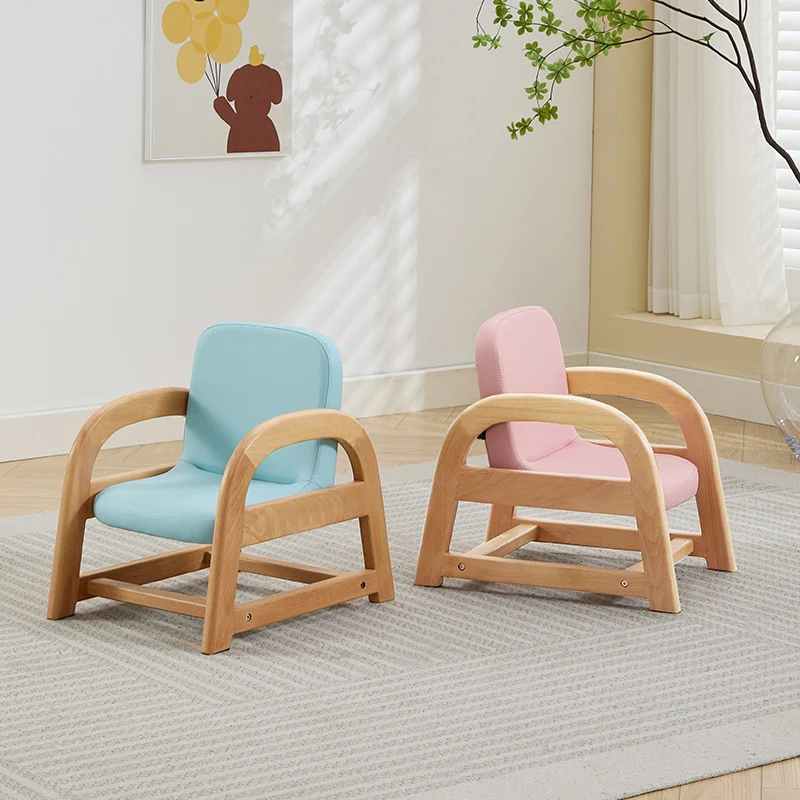 Contemporary Scandinavian Kids Beech Wood PU Leather Sponge Curved Accent Chair Height Adjustable Backrest Armrests For Living Room