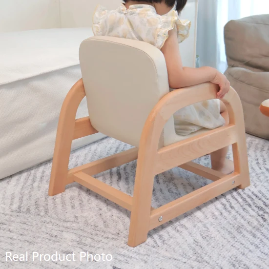 Contemporary Scandinavian Kids Beech Wood PU Leather Sponge Curved Accent Chair Height Adjustable Backrest Armrests For Living Room