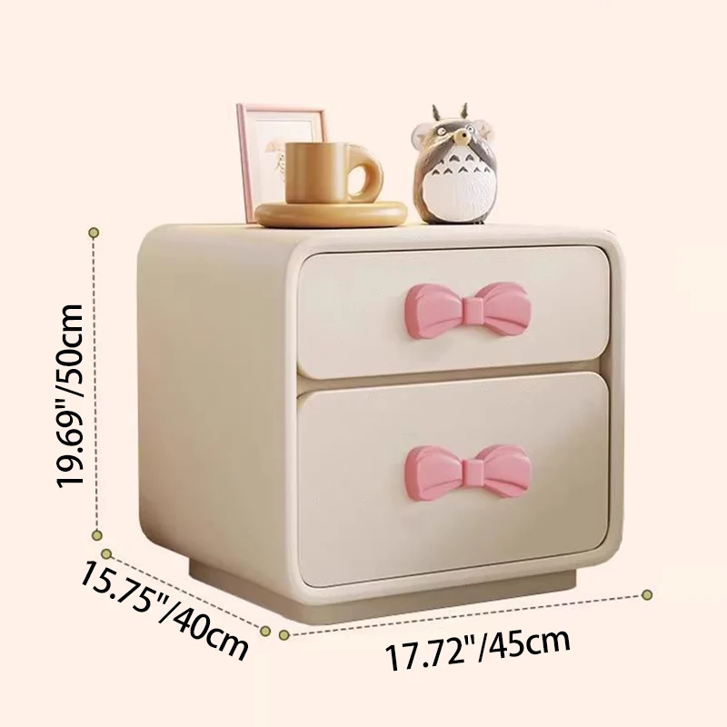 Modern Art Deco Rectangular Bowknot Plywood Cat-Scratch Leather MDF Kids Nightstand 2-Drawer For Bedroom