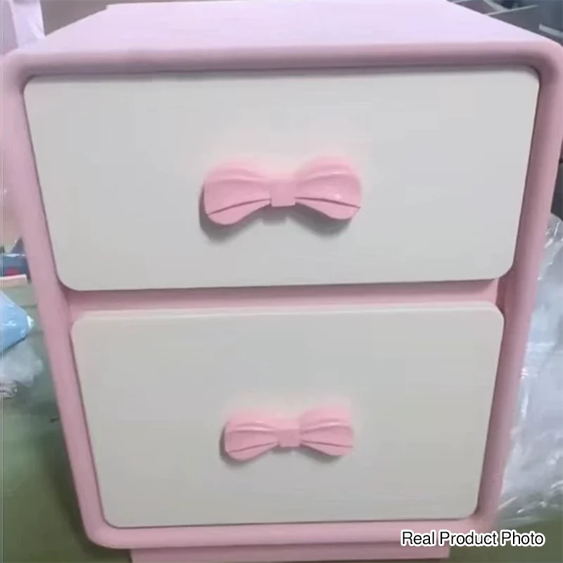Modern Art Deco Rectangular Bowknot Plywood Cat-Scratch Leather MDF Kids Nightstand 2-Drawer For Bedroom