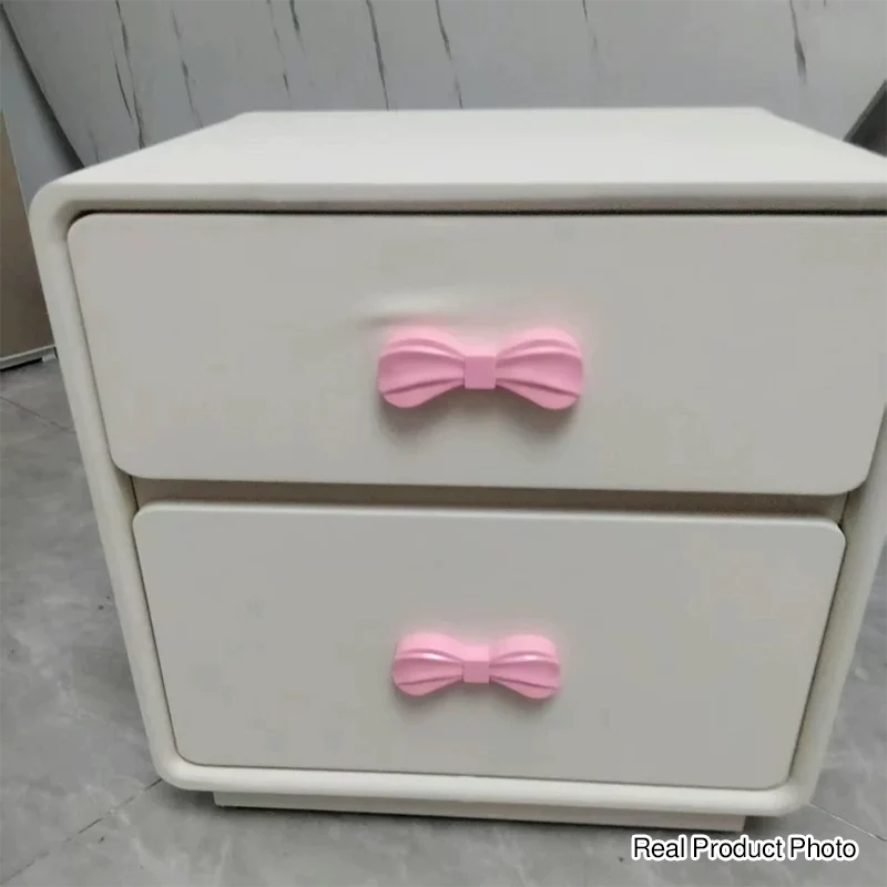 Modern Art Deco Rectangular Bowknot Plywood Cat-Scratch Leather MDF Kids Nightstand 2-Drawer For Bedroom