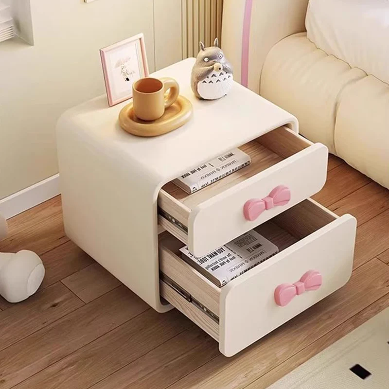 Modern Art Deco Rectangular Bowknot Plywood Cat-Scratch Leather MDF Kids Nightstand 2-Drawer For Bedroom