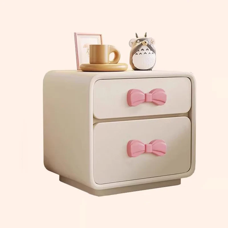 Modern Art Deco Rectangular Bowknot Plywood Cat-Scratch Leather MDF Kids Nightstand 2-Drawer For Bedroom