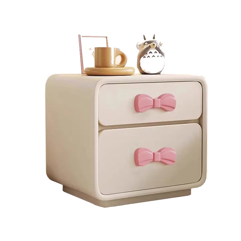 Modern Art Deco Rectangular Bowknot Plywood Cat-Scratch Leather MDF Kids Nightstand 2-Drawer For Bedroom