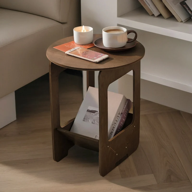 Modern Simplicity Round Wood-Plastic Composites Side Table 2-Tier For Living Room
