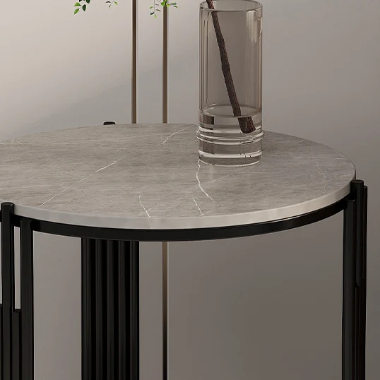 Contemporary Scandinavian Sintered Stone Iron Round Narrow Side Table 2-Tier For Living Room