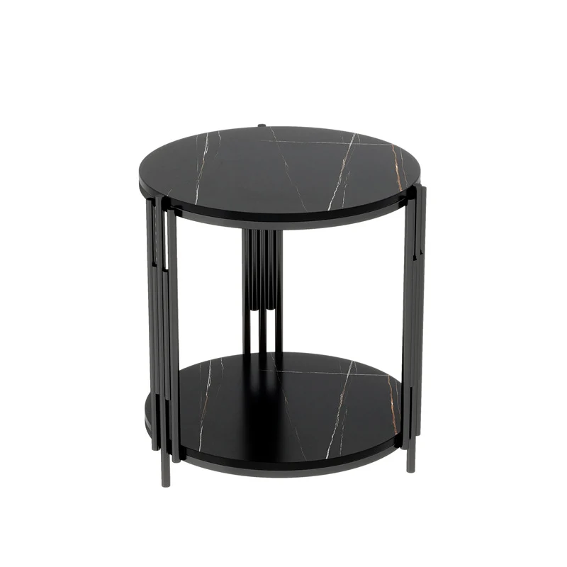 Contemporary Scandinavian Sintered Stone Iron Round Narrow Side Table 2-Tier For Living Room