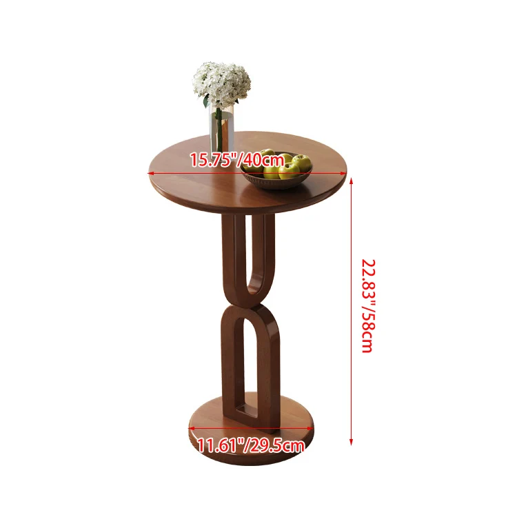 Traditional Vintage Rubber Wood Round U-Shape End Table 1-Tier For Living Room