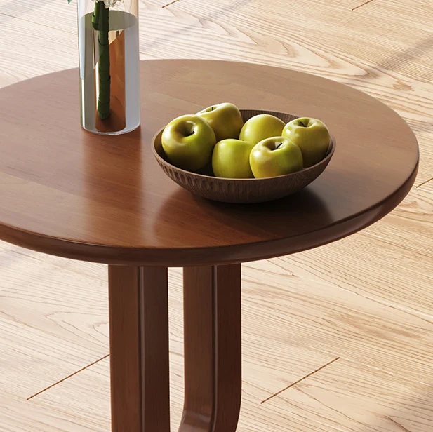 Traditional Vintage Rubber Wood Round U-Shape End Table 1-Tier For Living Room