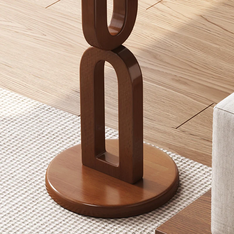 Traditional Vintage Rubber Wood Round U-Shape End Table 1-Tier For Living Room