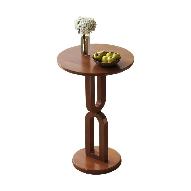 Traditional Vintage Rubber Wood Round U-Shape End Table 1-Tier For Living Room