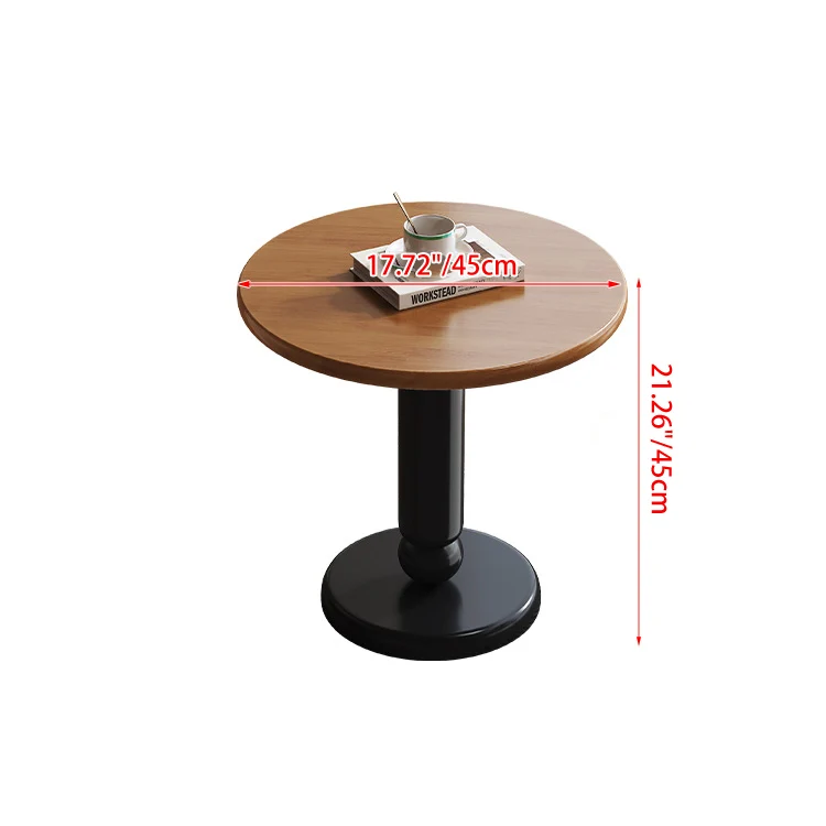 Traditional Vintage Rubber Wood Round Cylinder End Table 1-Tier For Living Room