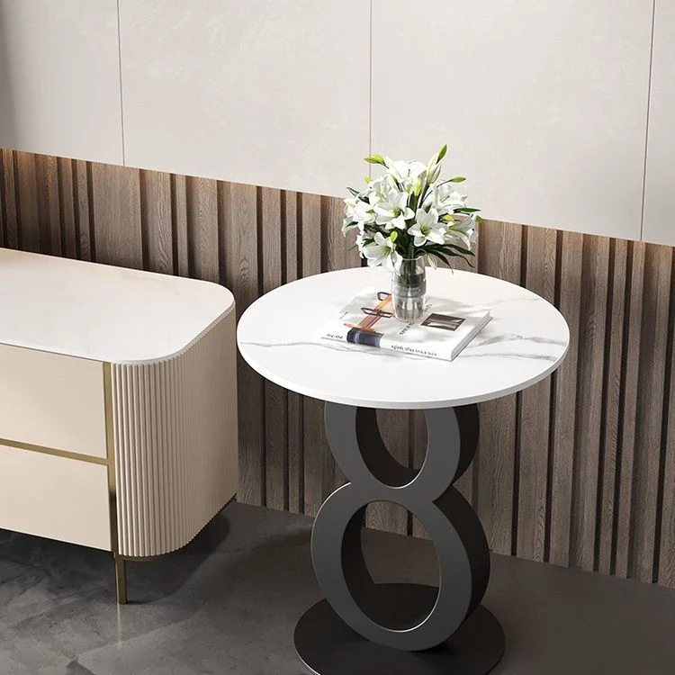 Contemporary Scandinavian Marble Carbon Steel Round Hollow Side Table 1-Tier For Living Room