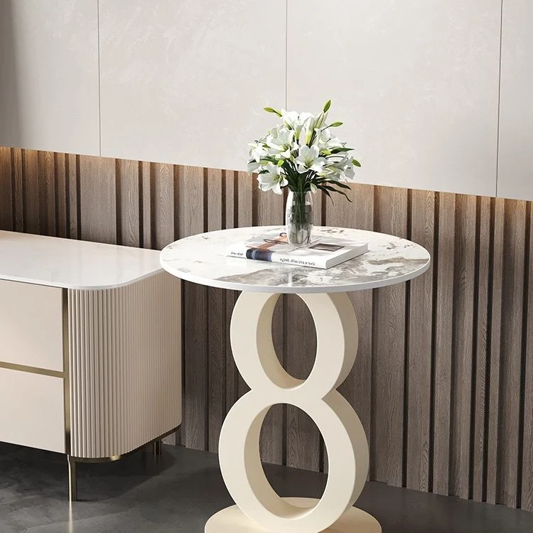 Contemporary Scandinavian Marble Carbon Steel Round Hollow Side Table 1-Tier For Living Room