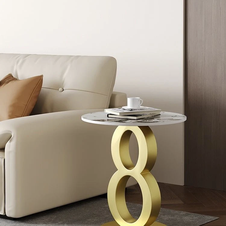 Contemporary Scandinavian Marble Carbon Steel Round Hollow Side Table 1-Tier For Living Room