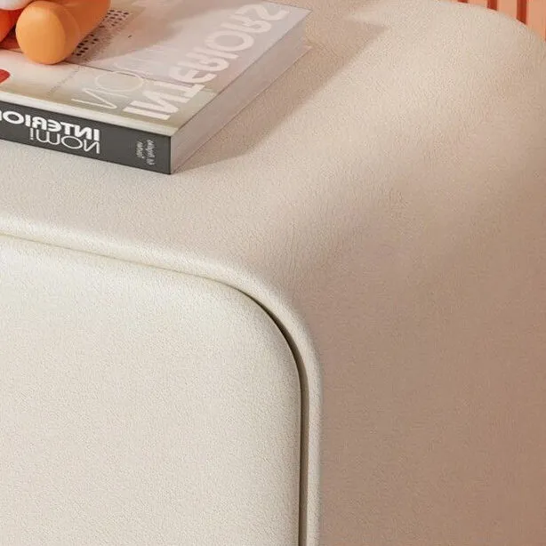Contemporary Scandinavian Microfiber Leather Solid Wood Metal Ball Square Nightstand 2-Drawer For Bedroom