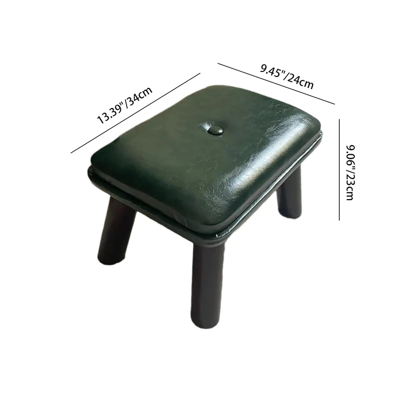 Contemporary Scandinavian Oil Wax Leather Plywood Rectangular Low Stool Backless Armless For Living Room