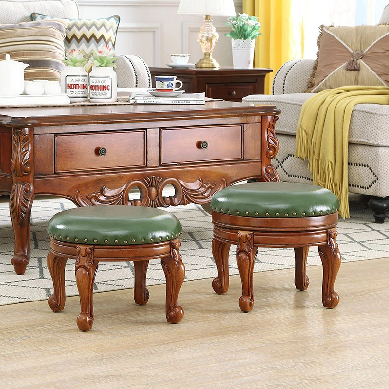 Modern Minimalist Oak Wood Sponge Cushion Microfiber Leather Low Stool For Living Room