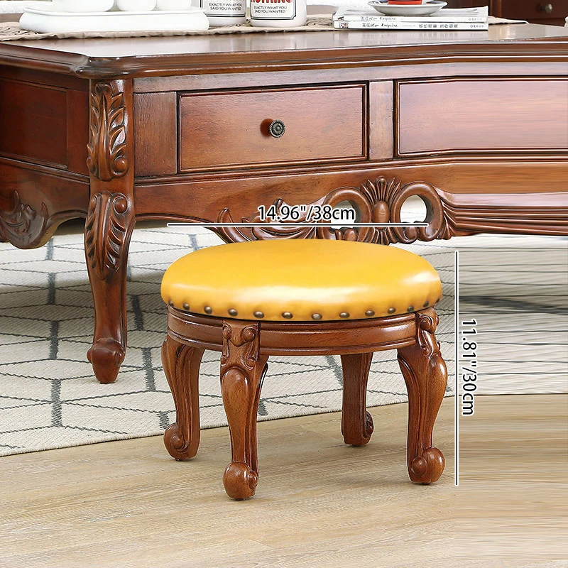 Modern Minimalist Oak Wood Sponge Cushion Microfiber Leather Low Stool For Living Room