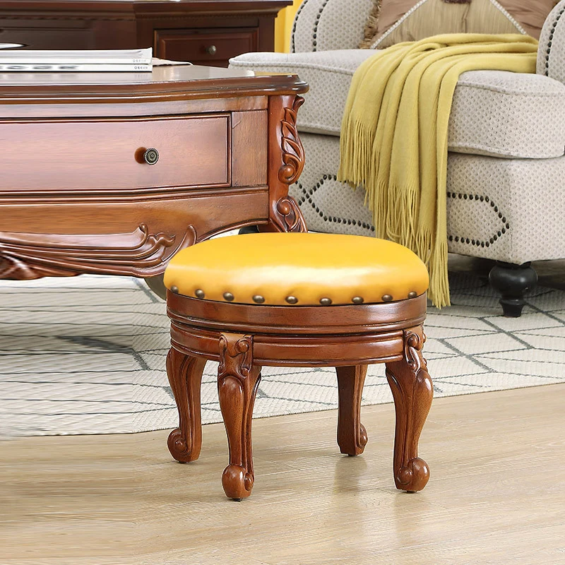 Modern Minimalist Oak Wood Sponge Cushion Microfiber Leather Low Stool For Living Room