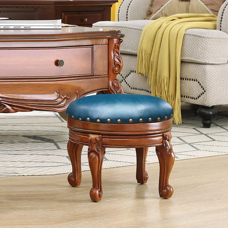 Modern Minimalist Oak Wood Sponge Cushion Microfiber Leather Low Stool For Living Room