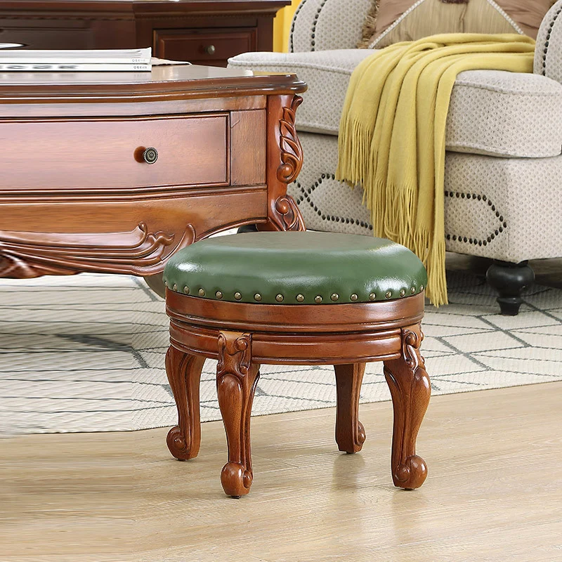 Modern Minimalist Oak Wood Sponge Cushion Microfiber Leather Low Stool For Living Room
