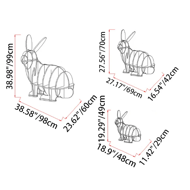 Contemporary Creative Rabbit-Shaped Solid Wood Plywood Bookshelf 5-Shelf For Living Room