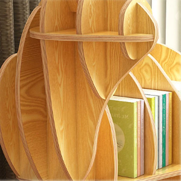 Contemporary Creative Rabbit-Shaped Solid Wood Plywood Bookshelf 5-Shelf For Living Room