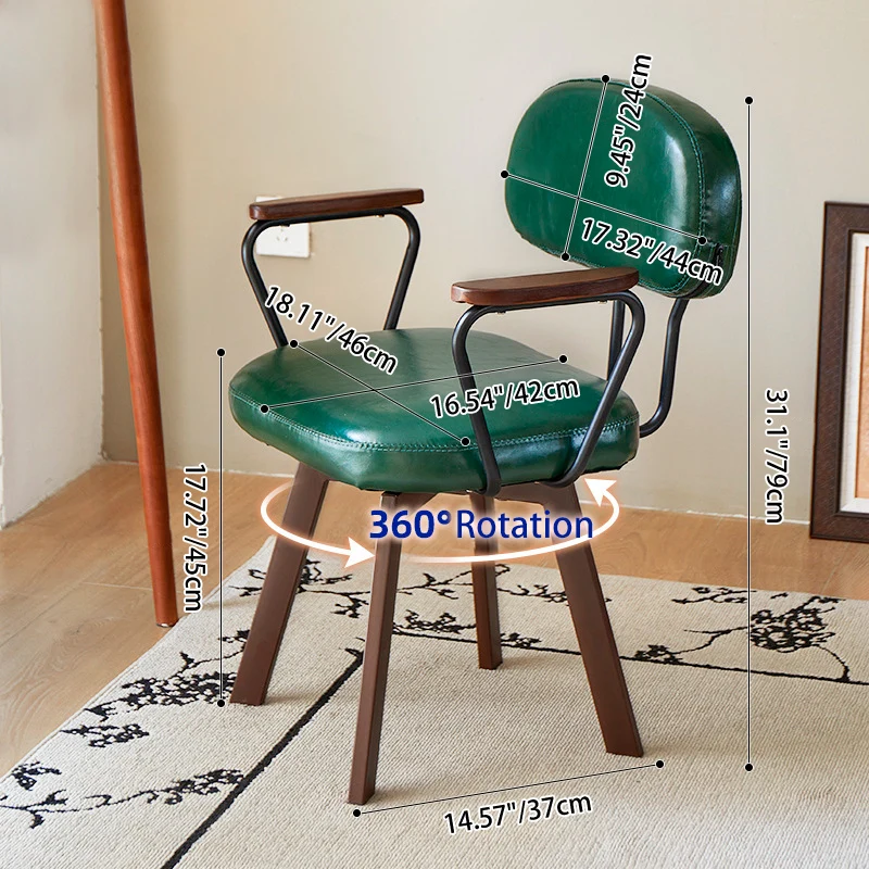 Traditional Vintage Oil Wax Leather Sponge Square Desk Chair Backrest Armrest Swivel For Home Office