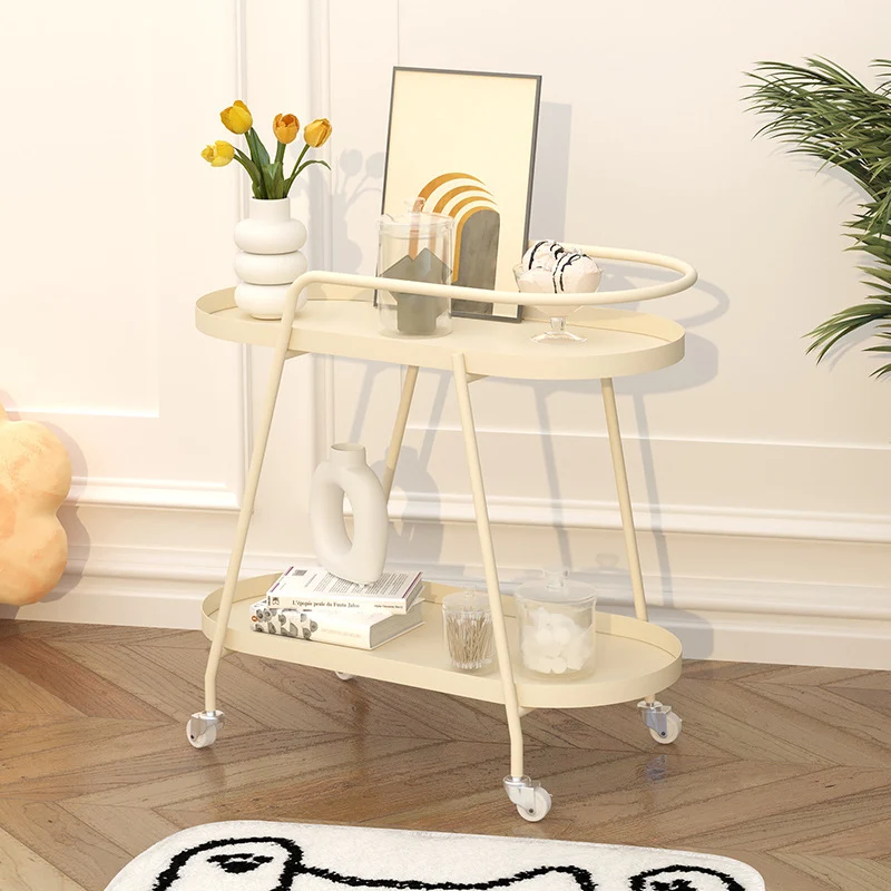 Modern Minimalist Oval Iron Movable End Table 2-Tier For Living Room