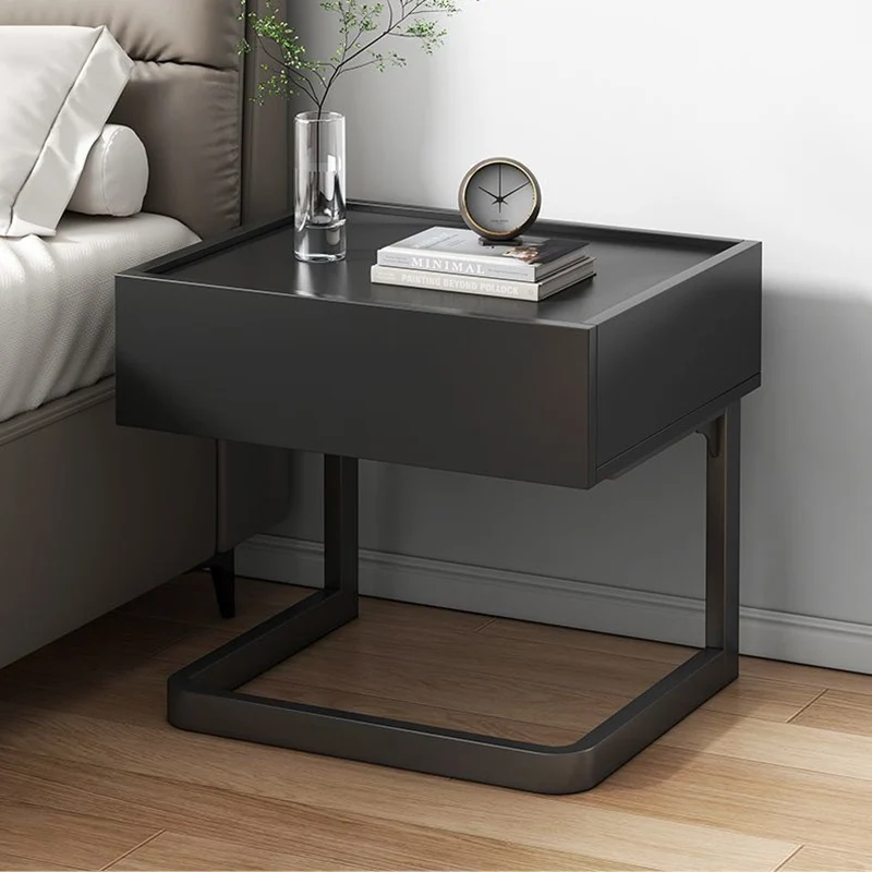 Modern Minimalist Rectangular Iron Plywood Suspended Nightstand 1-Drawer For Bedroom