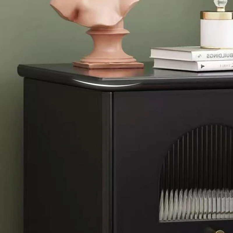 Contemporary Scandinavian Square Plywood Rubberwood Glass Nightstand 1-Drawer For Bedroom