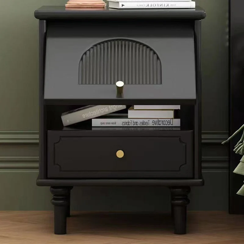 Contemporary Scandinavian Square Plywood Rubberwood Glass Nightstand 1-Drawer For Bedroom