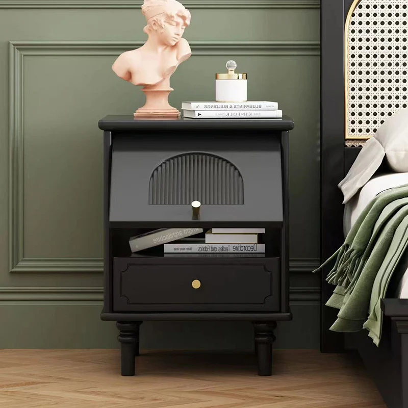 Contemporary Scandinavian Square Plywood Rubberwood Glass Nightstand 1-Drawer For Bedroom