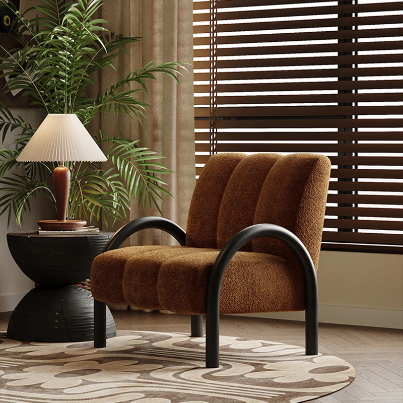 Traditional Vintage Arc Rectangular Plywood Carbon Steel Chenille Sponge Accent Chair Backrest Armrest For Living Room