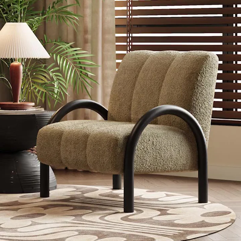 Traditional Vintage Arc Rectangular Plywood Carbon Steel Chenille Sponge Accent Chair Backrest Armrest For Living Room