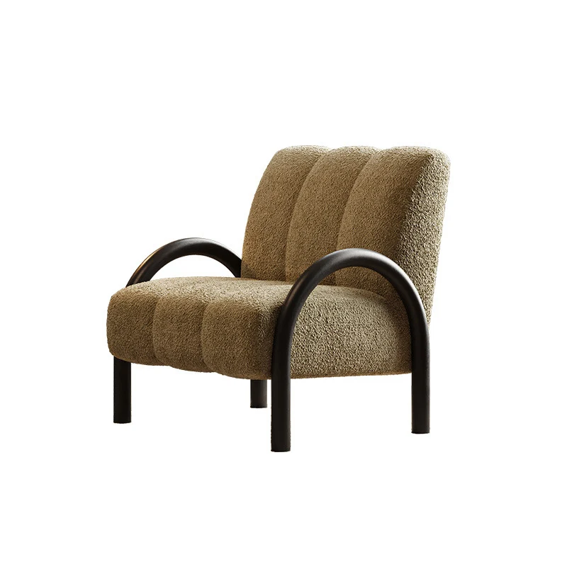 Traditional Vintage Arc Rectangular Plywood Carbon Steel Chenille Sponge Accent Chair Backrest Armrest For Living Room
