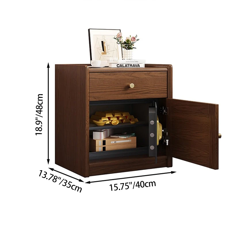 Modern Minimalist Square Rubberwood Plywood Steel Rattan Weaving Safe Deposit Box Nightstand 1-Drawer For Bedroom