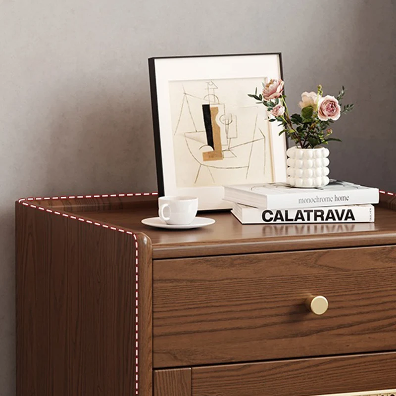 Modern Minimalist Square Rubberwood Plywood Steel Rattan Weaving Safe Deposit Box Nightstand 1-Drawer For Bedroom