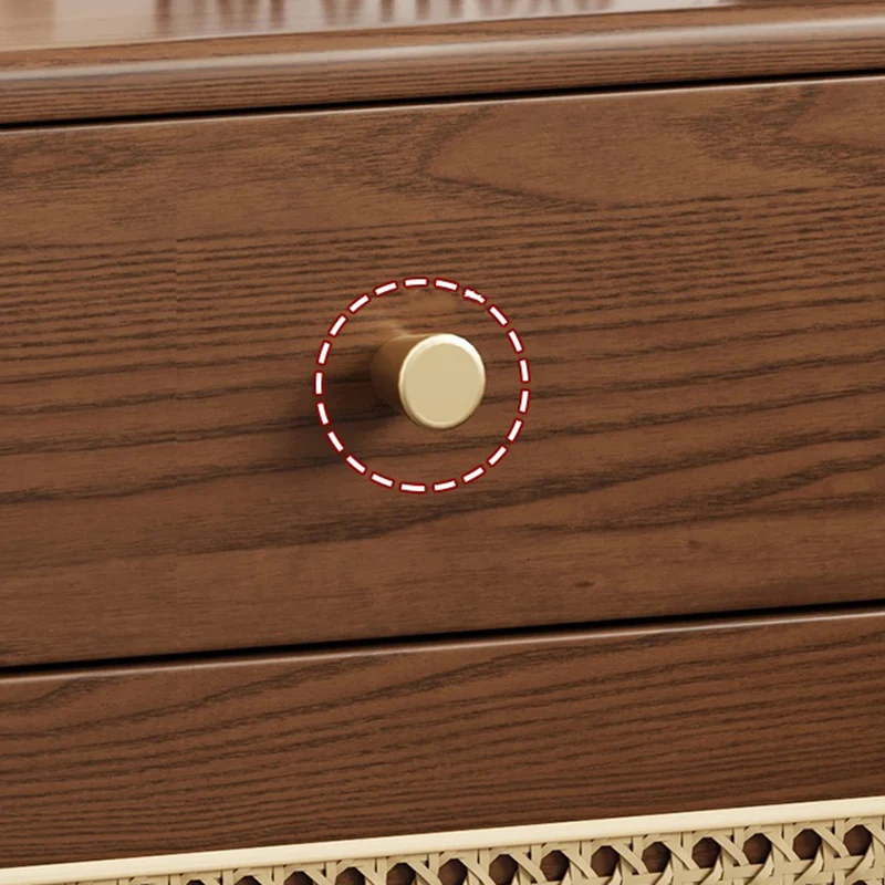 Modern Minimalist Square Rubberwood Plywood Steel Rattan Weaving Safe Deposit Box Nightstand 1-Drawer For Bedroom