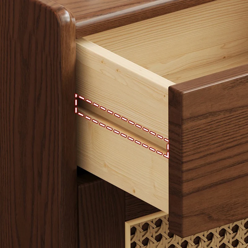 Modern Minimalist Square Rubberwood Plywood Steel Rattan Weaving Safe Deposit Box Nightstand 1-Drawer For Bedroom