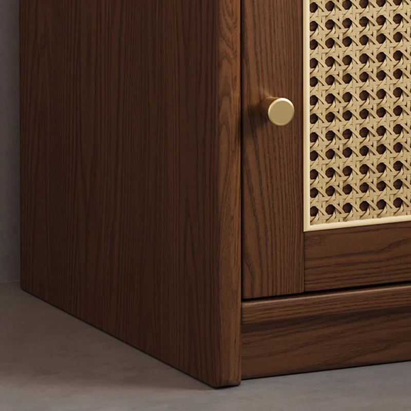 Modern Minimalist Square Rubberwood Plywood Steel Rattan Weaving Safe Deposit Box Nightstand 1-Drawer For Bedroom