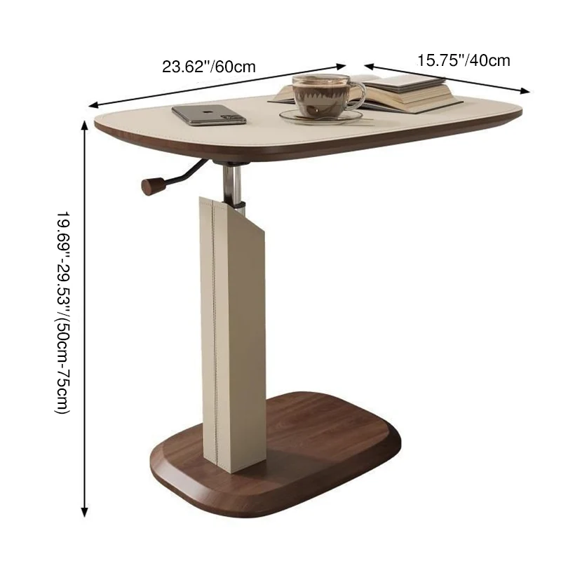 Contemporary Nordic Square Saddle-Style Faux Leather MDF Carbon Steel Liftable Rotatable Side Table 1-Tier For Living Room
