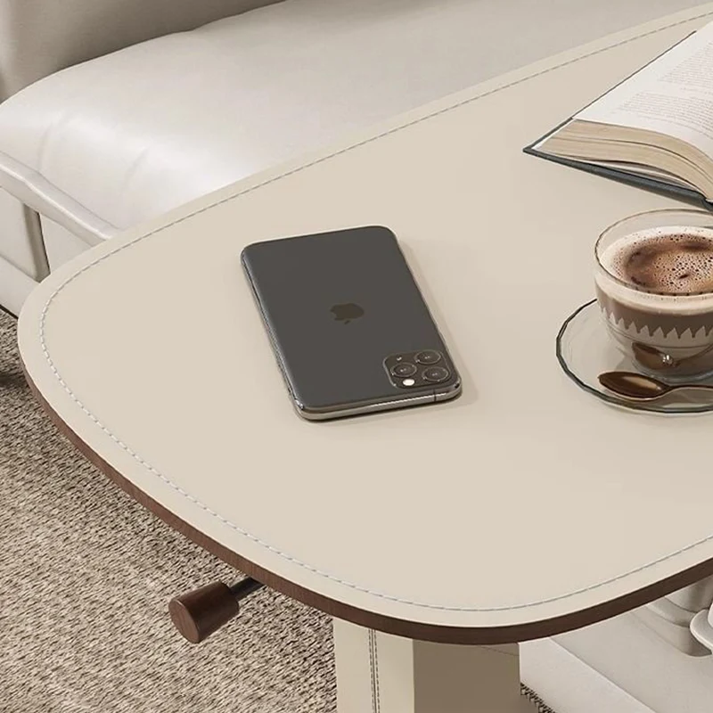 Contemporary Nordic Square Saddle-Style Faux Leather MDF Carbon Steel Liftable Rotatable Side Table 1-Tier For Living Room